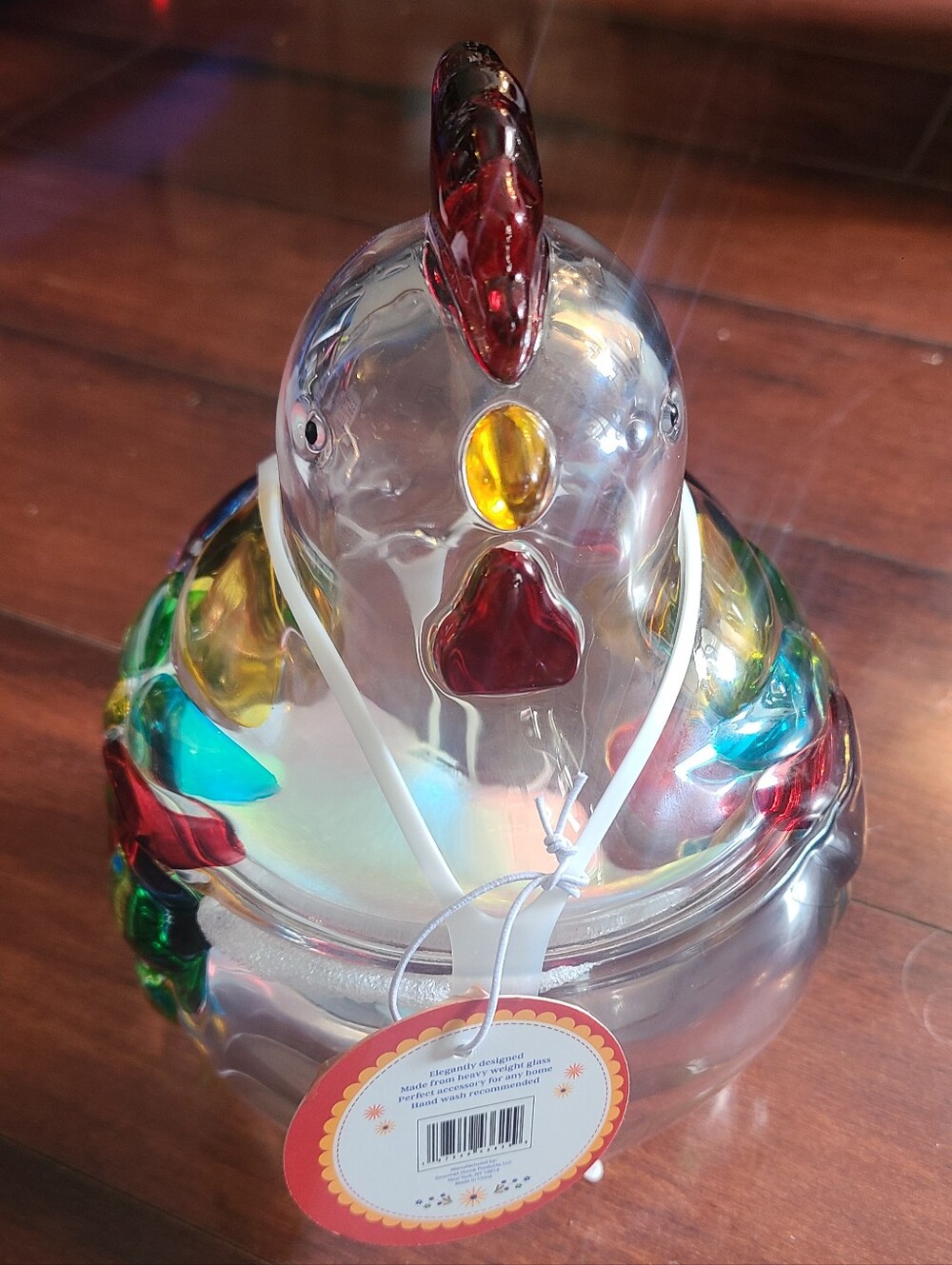 Gourmet Kitchen COLORFUL ROOSTER GLASS JAR W/LID -8” 25 Oz Capacity - NEW